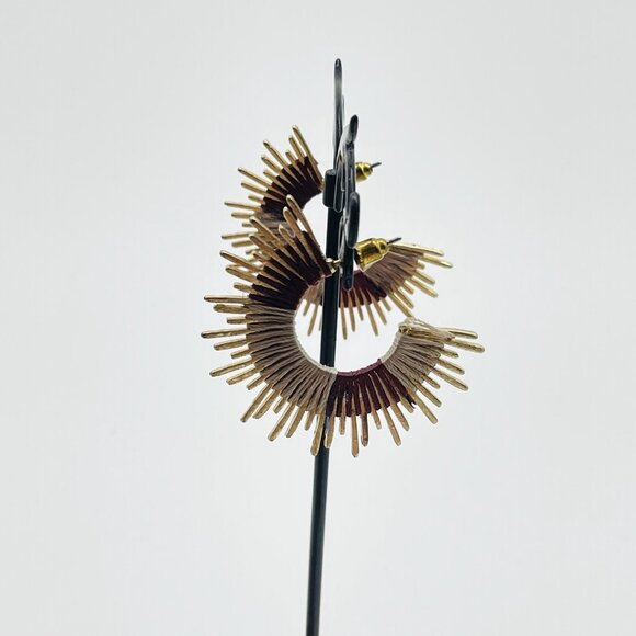 MESTIERE NY Earrings Theodora Hoop New on Card Red Gold Tone Pierced Signed - Picture 9 of 11